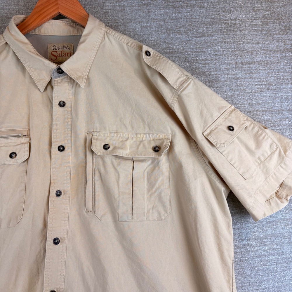 VTG Cabela's Safari Series Mens Outdoor Shirt 2XL Tall Tan Short Sleeve Utility